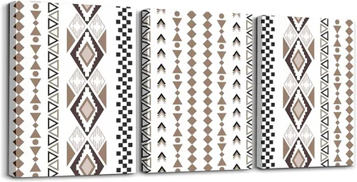 Miniatura 34 de Erosebridal Bohemian Wall Decor 12"x16" 3 Piece Country Southwestern Canvas Wall Art Boho Aztec Arrows Diamond Poster Print Black Gray Geometric