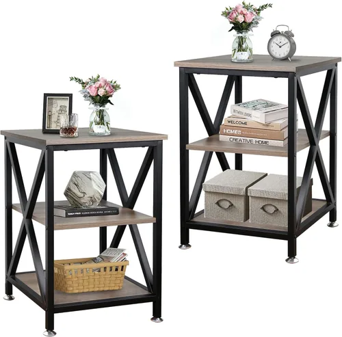 Miniatura 12 de TooCust Mesa auxiliar cuadrada con estante de almacenamiento, 16 pulgadas de profundidad x 16 pulgadas de ancho x 24 pulgadas de alto, mesa auxiliar