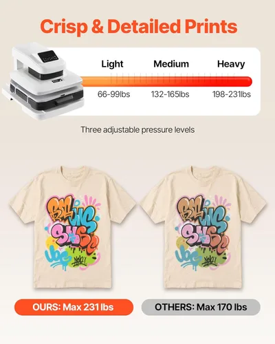 Miniatura 4 de VEVOR Máquina automática de prensa de calor, 15 x 15 pulgadas, máquina de prensa de camisetas con liberación automática y presión ajustable, Blanco