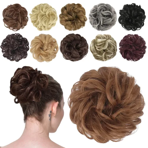 Miniatura 49 de FESHFEN Pieza de Cabello de Moño Desordenado - Extensiones Elásticas Onduladas Rizadas de Moño Scrunchies Sintético Chignon Postizos para Mujeres