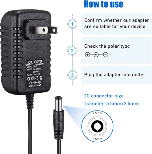 Miniatura 3 de TOBWOLF 2 adaptadores de fuente de alimentación de 9 V 1 A, 9 W CA 100 V-240 V a CC 9 V 1 A, transformador de conmutación universal, adaptador