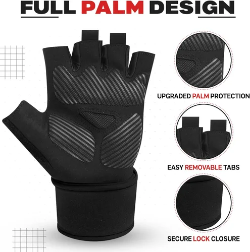 Miniatura 3 de BEAST RAGE Guantes de entrenamiento acolchados para hombres, correas largas para la muñeca estabilizan el agarre para adultos, guantes