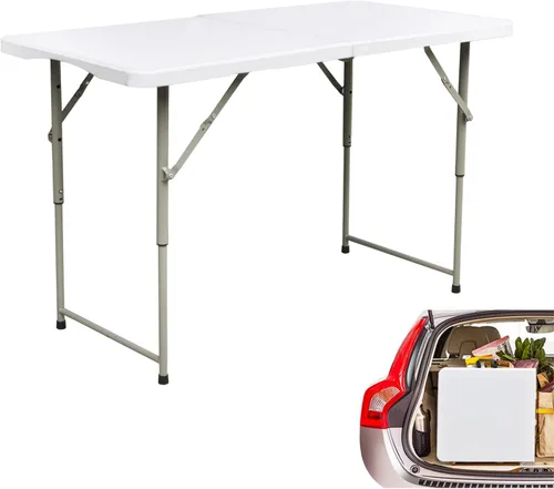 Mesas plegables, mesa plegable portátil para interiores y exteriores, mesa de comedor plegable de plástico resistente con asa, cerradura para