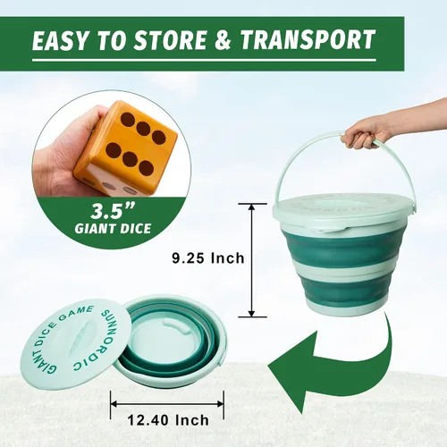 Miniatura 4 de SunNordic Juego de 6 dados gigantes de madera para patio, juego de Yardzee para césped al aire libre Jumbo con cubo y tarjeta de puntuación Farkle