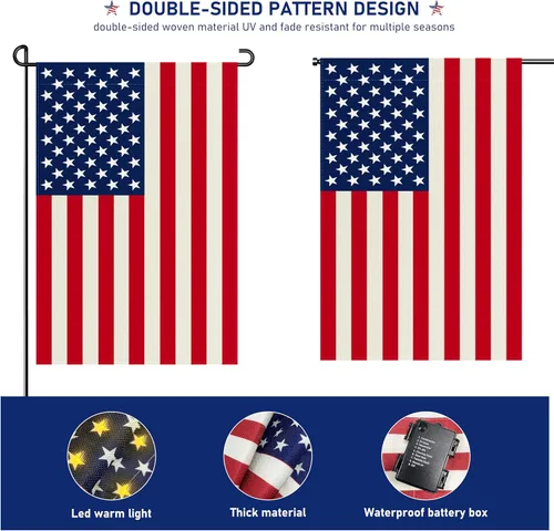 Miniatura 3 de Bandera de jardín iluminada, bandera LED de doble cara para patio, 4 de julio, Día de la Independencia, banderas decorativas patrióticas