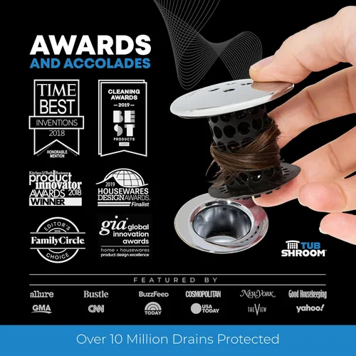 Miniatura 8 de TubShroom Colector de pelo de drenaje de bañera, cromo negro, protector y receptor para desagües de baño, se adapta a desagües de ducha de bañera