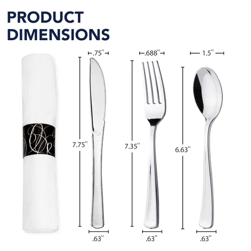Miniatura 5 de Party Essentials Party Supplies - Juego de cubiertos envueltos desechables, servilletas y cubiertos preenrollados, cucharas, tenedores, cuchillos