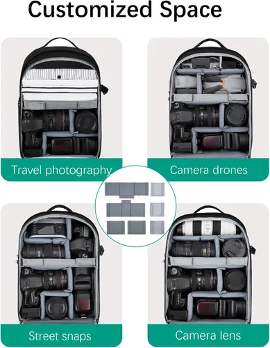 Miniatura 2 de BAGSMART Bolsa para cámara, mochila para cámara DSLR SLR para laptop de hasta 15.6 pulgadas, funda para cámara para fotógrafos con cubierta Negro