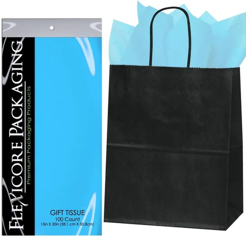 Miniatura 24 de Flexicore Packaging® Bolsas de regalo de papel kraft negro de 8 x 4.75 x 10.25 pulgadas + papel de seda de regalo (azul rey, 5 bolsas)