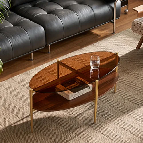 Miniatura 11 de Saint Mossi - Mesa de café moderna para sala de estar, mesa de café redonda de mediados de siglo, mesa central de 2 niveles para espacios pequeños