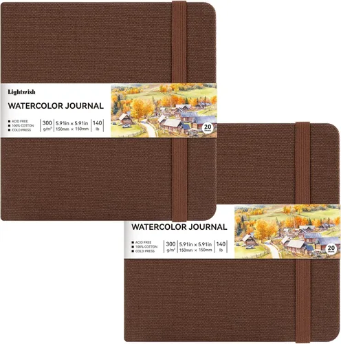 Miniatura 7 de Diario de acuarela, paquete de 2 cuadernos de papel de prensa en frío 100% algodón, bloc de medios mixtos, 20 hojas, 40 páginas cada paquete, 300
