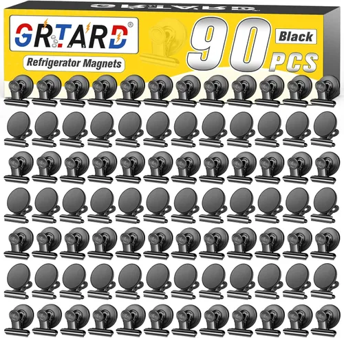 Miniatura 8 de Grtard Paquete de 24 Clips Magnéticos de Servicio Pesado, Clips Magnéticos Negros para Refrigerador, Imanes de Refrigerador, Clip Magnético Fuerte