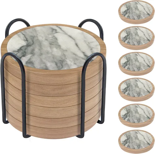 Miniatura 18 de Posavasos de madera para bebidas, Minacun conjuntos de posavasos absorbentes de 5, posavasos para bebidas para protección de mesa de café