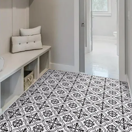 Miniatura 6 de Alow Azulejo de piso para despegar y pegar: 10 piezas de pisos de despegar y pegar en blanco y negro, impermeable, autoadhesivo, suelo de vinilo