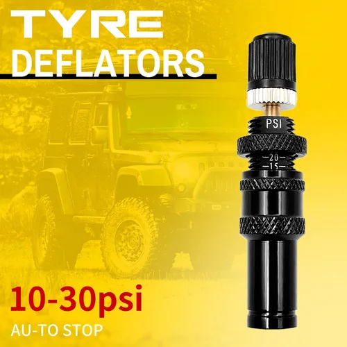 Miniatura 5 de Kit de válvula deflatora de neumáticos de parada automática ajustable (10-30 PSI), 4 piezas de herramienta de desinflador de neumáticos