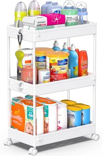 Miniatura 15 de SPACEKEEPER Carrito de Almacenamiento Rodante de 3 Niveles Organizadores de Carrito de Baño con Ruedas Organización de Cuarto de Lavandería Unidad