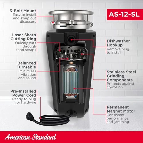 Miniatura 3 de American Standard 10-US-AS-12-SL Eliminación de basura anti-atascos Sistema de trituración de residuos de alimentos de acero inoxidable, línea