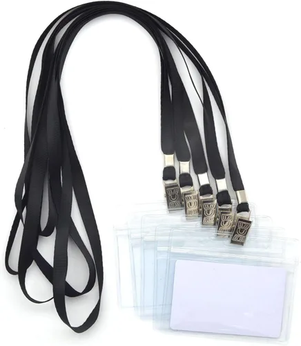 Bird Fiy 50 tarjetas de identificación horizontales de plástico transparente tipo impermeable, 50 unidades de cordón de nailon negro