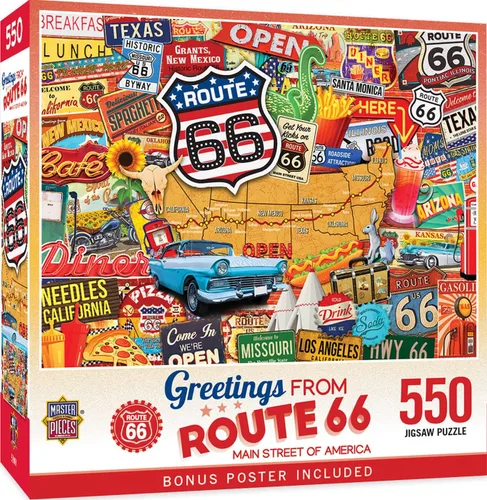 MasterPieces Rompecabezas de 550 piezas para adultos y familia, saludos desde la ruta 66-18 x 24 pulgadas