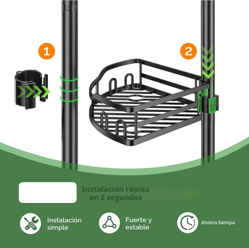 Miniatura 6 de HAMITOR Organizador de Ducha con Soporte Esquinero: Estante de Almacenamiento de Baño a Prueba de Óxido de Instalación Rápida en Piso