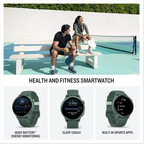 Miniatura 3 de Garmin 010-02985-02 VIVOACTIVE 6 Reloj inteligente GPS de salud y fitness, color verde jaspe con banda de silicona con base de carga, cargador USB