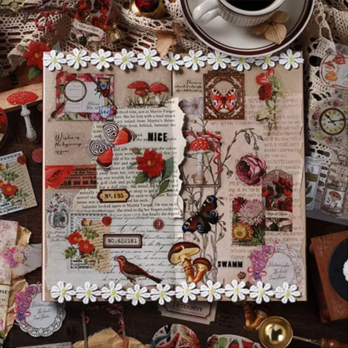 Miniatura 4 de Calcomanías de diario basura para álbumes de recortes, 166 piezas retro de flores, mariposas, naturaleza, poemas, letras decorativas para álbumes