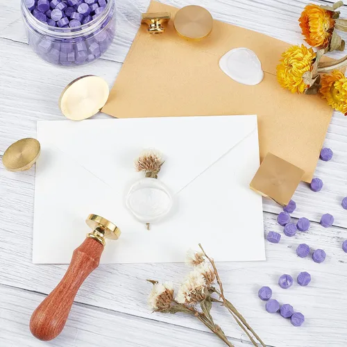 Miniatura 7 de CRASPIRE Juego de 6 cabezales de sello de cera, 6 cabezales de sello de cera en blanco con 2 asas de madera para invitaciones de boda, sobres