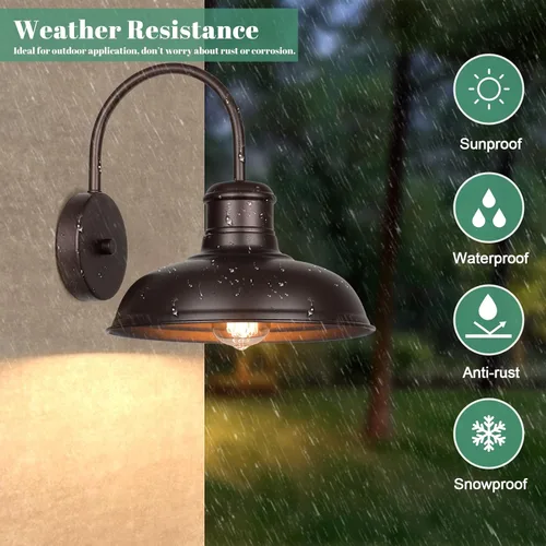 Miniatura 4 de Paquete de 2 luces de porche de cuello de ganso para exteriores, accesorios de luz de granero impermeables para montaje en pared, aplique de pared