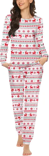 Miniatura 39 de Ekouaer Conjunto de pijama de manga larga para mujer, ropa de dormir suave con cuello redondo y bolsillos