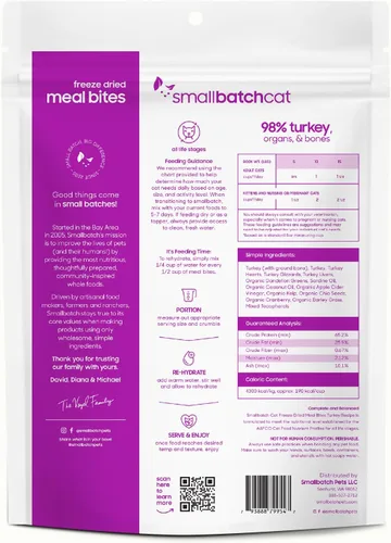 Miniatura 3 de smallbatch Alimento crudo liofilizado para gatos, bocados de alimentos estables en conservación, receta de pavo, comida o adorno alto en proteínas