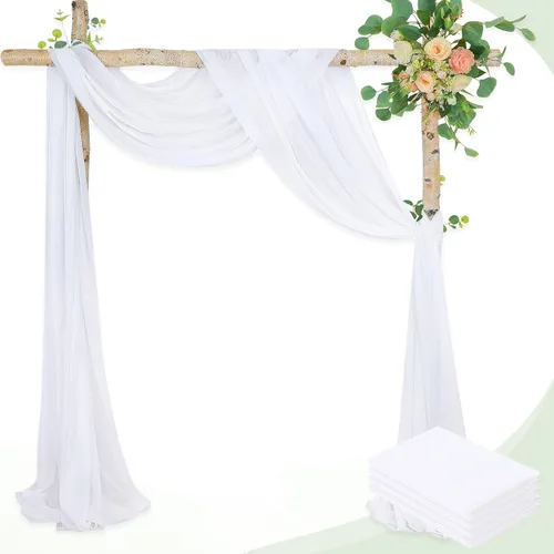 Miniatura 17 de Tela drapeada para arco de boda, 6 paneles de tela de gasa blanca, cortinas de telón de fondo transparente de 6 yardas para decoración de baby Blanco