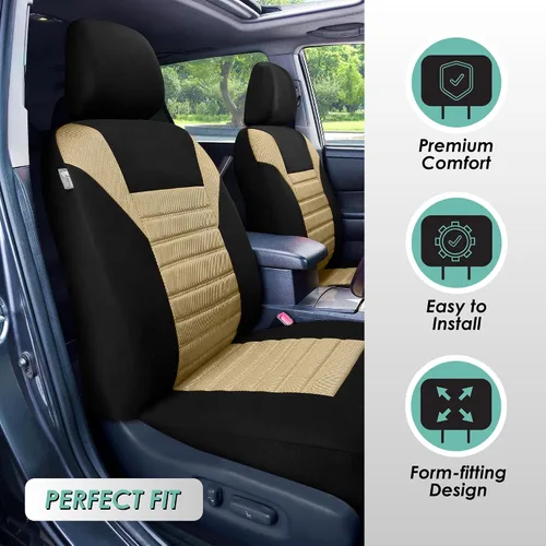 Miniatura 2 de TLH - Fundas de asiento de tela de malla de aire 3D color beige, ajuste universal para coches, camiones, SUV - Solo para asientos delanteros