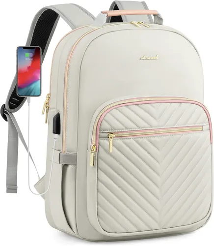 Miniatura 28 de LOVEVOOK Mochila para laptop para mujer, elegante mochila acolchada para viajes de negocios, trabajo, bolsa para computadora, con puerto USB