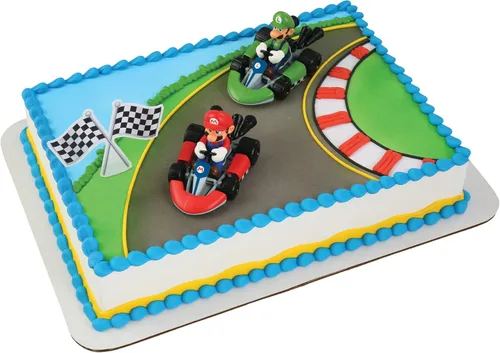 DecoSet® Mario Kart™ Adorno para Pastel, Decoración de Pastel de 3 Piezas con Adornos de Kart de Carreras y Decoración de Bandera a Cuadros, Karts