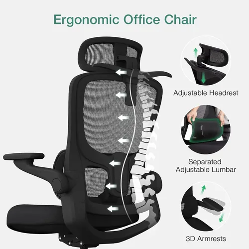 Miniatura 6 de Novilla Silla de oficina ergonómica, silla de escritorio de malla de respaldo alto con cojín de espuma moldeada gruesa, soporte lumbar ajustable