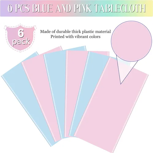 Miniatura 4 de MASHAN 6Pack de manteles para revelación de género, manteles desechables de plástico rosa y azul, fundas de mesa rectangulares para decoración