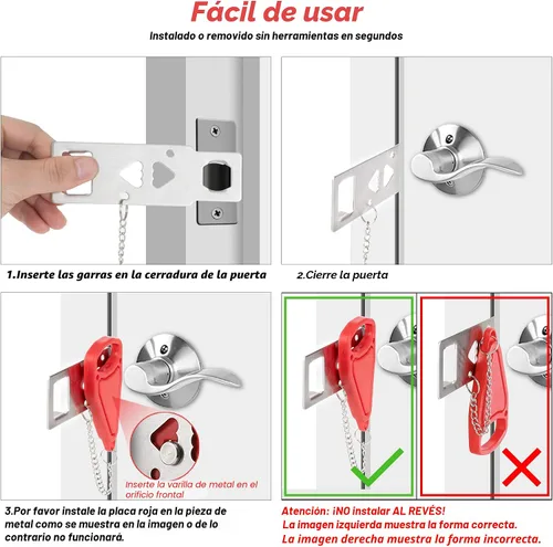 Miniatura 4 de AceMining Cerradura de puerta portátil para seguridad en el hogar, cerradura de puerta de viaje, cerraduras de bloqueo de viaje para mayor seguridad