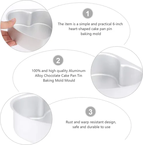 Miniatura 5 de Yardwe Molde de aluminio para hornear con forma de corazón, molde antiadherente para hornear en forma de corazón, 2 unidades, 6 pulgadas