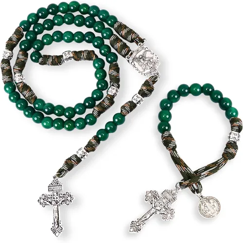 Nazareth Store Rosario de cuerda de paracaídas de San Miguel, collar de rosario resistente y rosario de una década, cuentas de piedra natural con