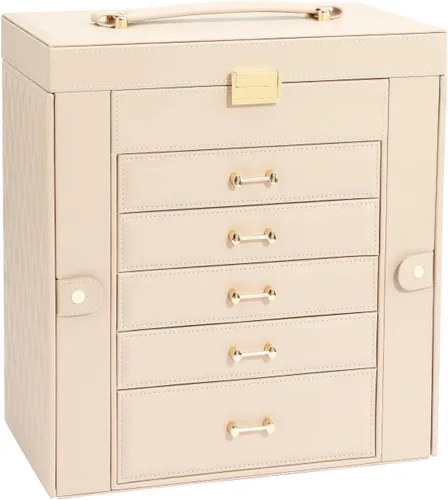 Miniatura 7 de Organizador grande para joyas, caja de joyería de 6 capas para mujer, estuche de almacenamiento de joyas con asa, regalo para Navidad, Año Nuevo