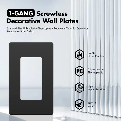 Miniatura 2 de Micmi Placas de pared decorativas de 1 banda, policarbonato irrompible de tamaño estándar, placa de interruptor sin tornillos, cubierta de salida