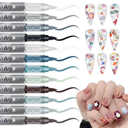 Miniatura 11 de IONSGAKO Juego de bolígrafos de arte de uñas de 12 colores, bolígrafos de esmalte de uñas, bolígrafo de dibujo de arte de uñas, secado rápido
