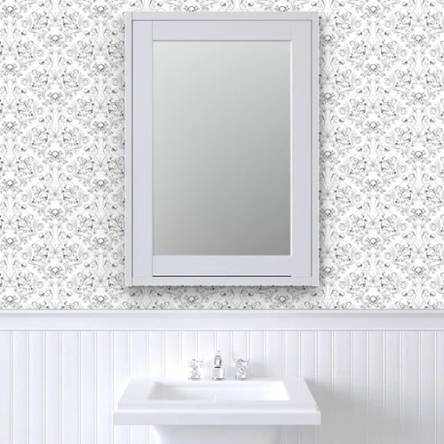 Miniatura 9 de Spoonflower Papel tapiz para despegar y pegar, diseño textil de damasco de calavera, tela artística de Halloween, papel tapiz extraíble personalizado
