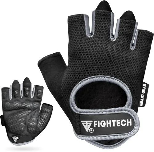 FIGHTECH Guantes de entrenamiento para hombres y mujeres, guantes sin dedos para levantamiento de pesas con palmas acolchadas, guantes de gimnasio