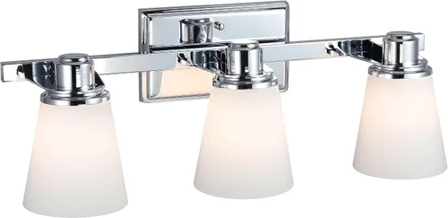 Miniatura 5 de XiNBEi Lighting XB-W220-3-CH - Lámpara de tocador de baño de cristal ópalo sobre el espejo, 3 lámparas de baño cromadas con vidrio blanco