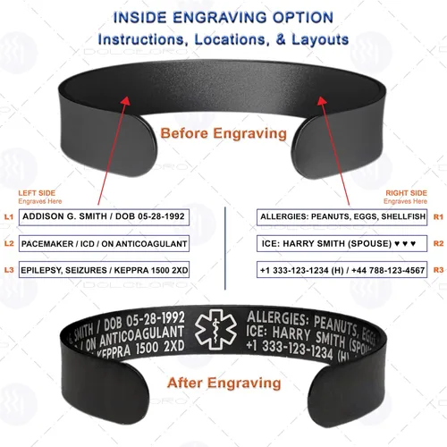 Miniatura 5 de Pulsera de identificación de alerta médica, acero inoxidable 316L, personaliza y personaliza, selecciona un tamaño de muñeca, de 6 a 9 pulgadas