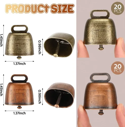 Miniatura 2 de Geosar 40 campanas de cobre pequeñas de vaca para animales de granja, vaca, caballo, oveja, ganado, cabra, 2 colores (cobre y bronce), collar