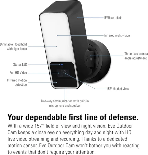 Miniatura 8 de Eve Cámara para exteriores, paquete de 2 cámaras de reflector seguro, alta seguridad y privacidad (video seguro HomeKit), 1080p