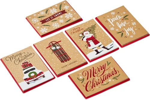 Miniatura 3 de Hallmark Surtido de tarjetas de Navidad en caja, papel kraft rústico (6 diseños, 36 tarjetas con sobres)