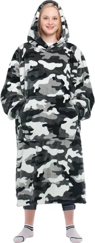 Miniatura 13 de Waitu - Sudadera tipo manta, para regalar a hombre o mujer, muy cálida y acogedora, gigantesca, con capucha, de gruesa franela, con mangas y un Negro